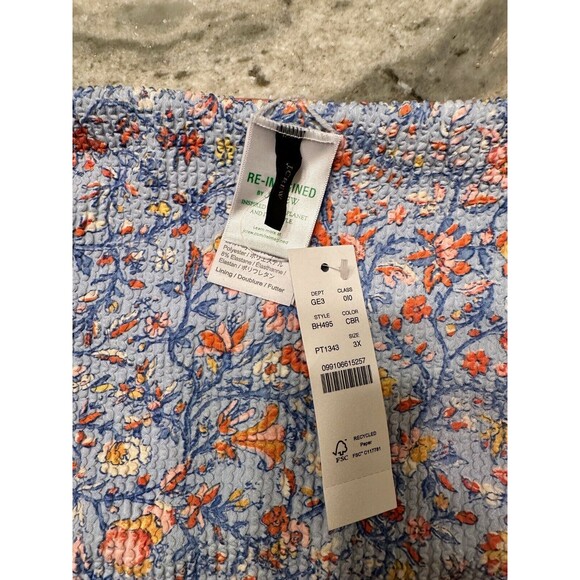 J Crew Floral Bikini Bottom Plus Size 3X Blue Pink Textured Lined Swimsuit Beach - Picture 2 of 5